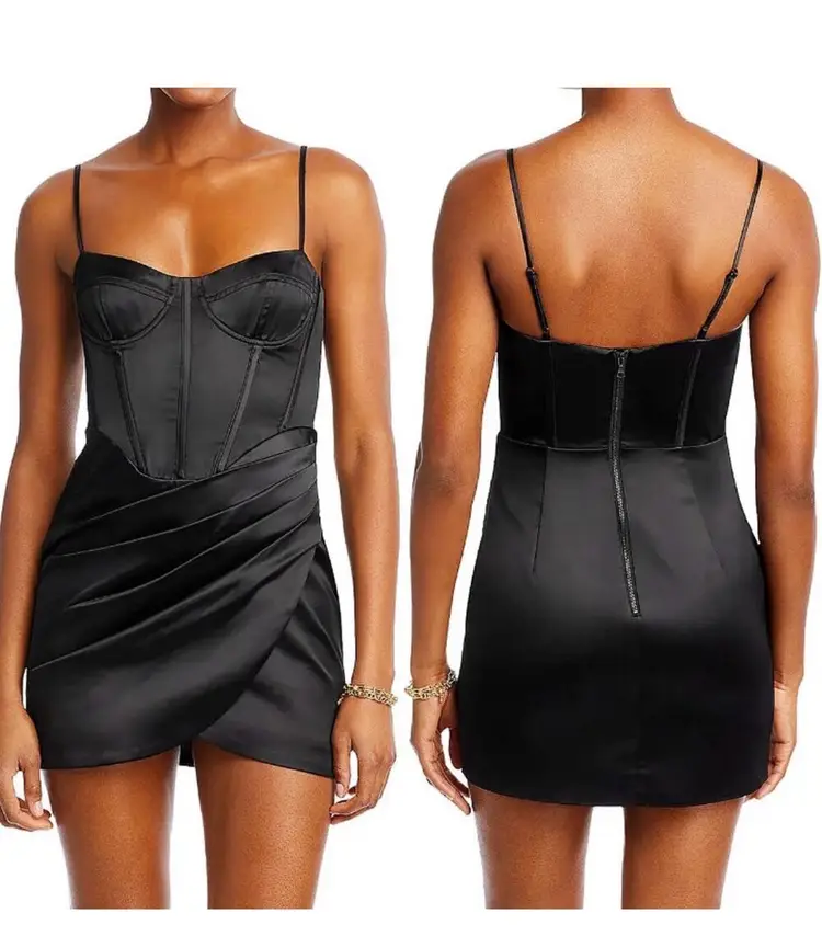 BARDOT From Bloomingdales Black Corset Seamed Satin Cocktail Dress Size 10 NWT