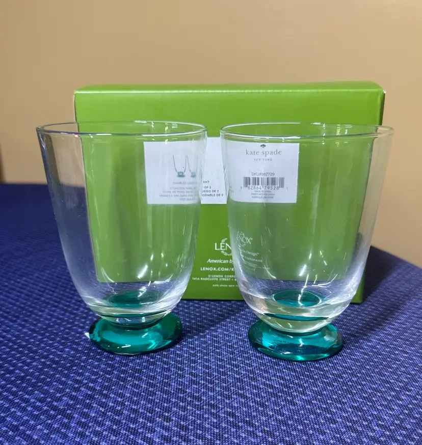 Kate Spade Lenox Charles Lane Stemless Wine Glasses Mint 9 oz. Set of 2