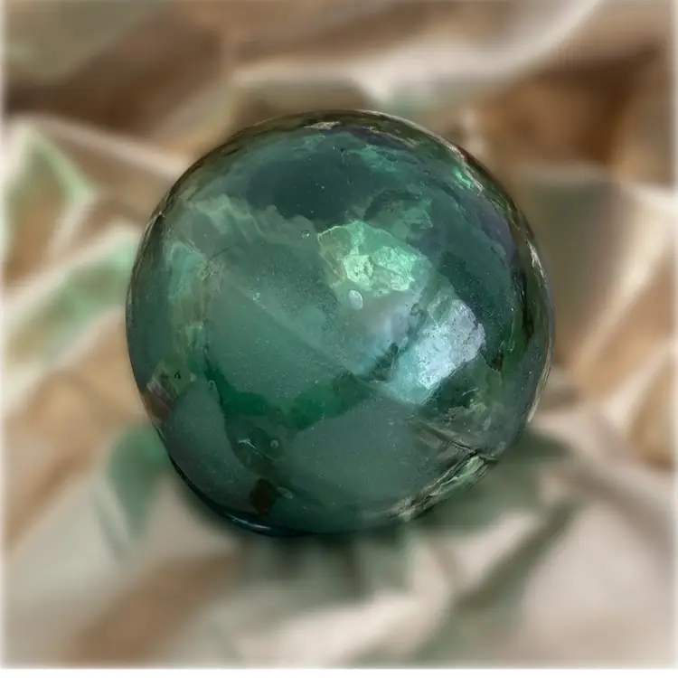 Japanese Green Handblown Glass Fishing Net Float - Found On WA Beach