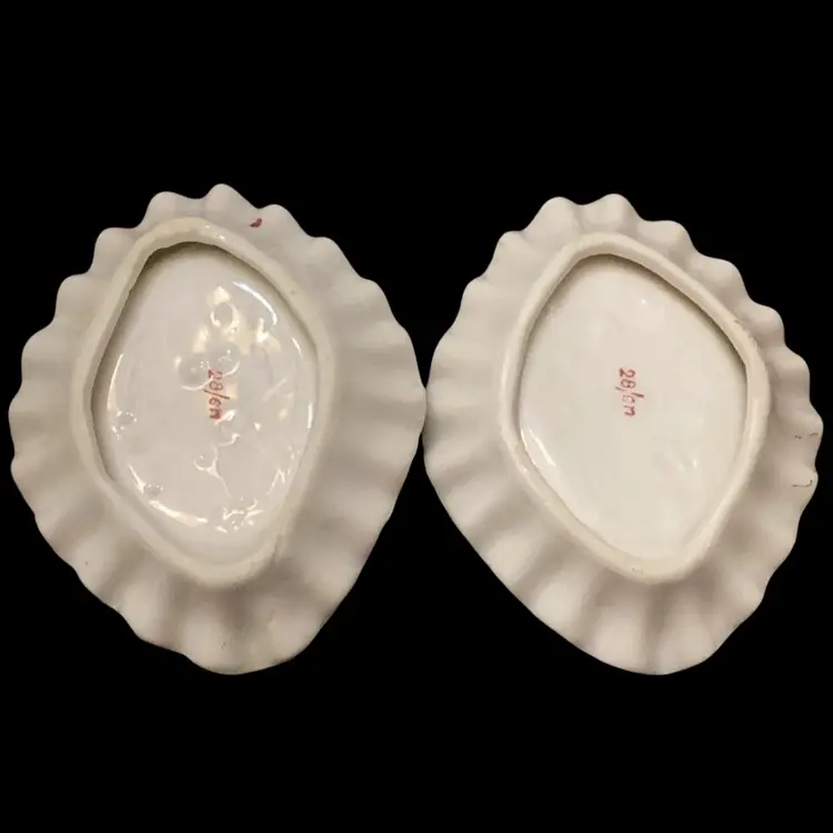 Vintage Set Of 2 Porcelain Small Rose Scalloped Dishes With Gold Scalloped Edge