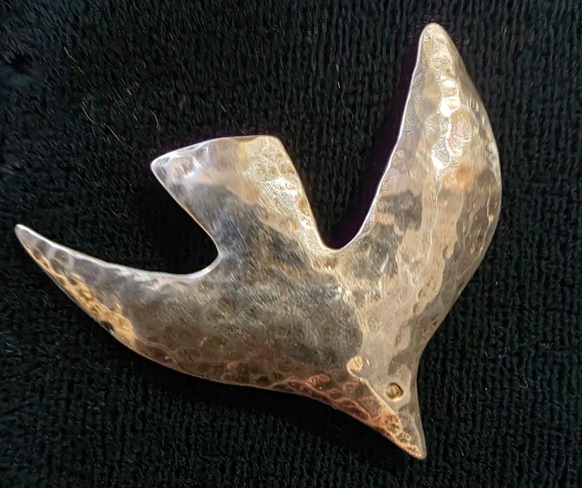 Vintage Sterling Silver Stamped 925 Hammered Flying Bird Brooch, 1.5" Long