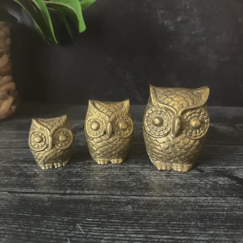 Vintage Brass Owl Figurines Set - Mid Century - 1970s - Set of 3