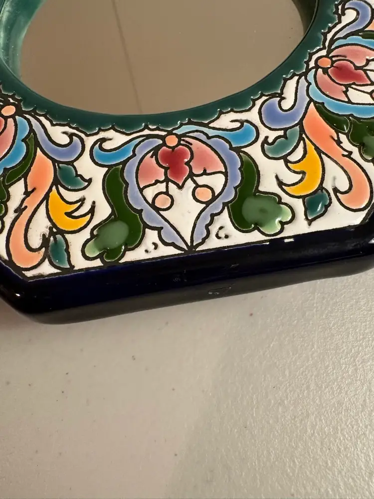 Small Floral Octagon Ceramic Mirror