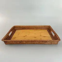 Vintage Rattan Bamboo Serving Tray Home Decor Large Woven Bed Tray 1980 Bohemian