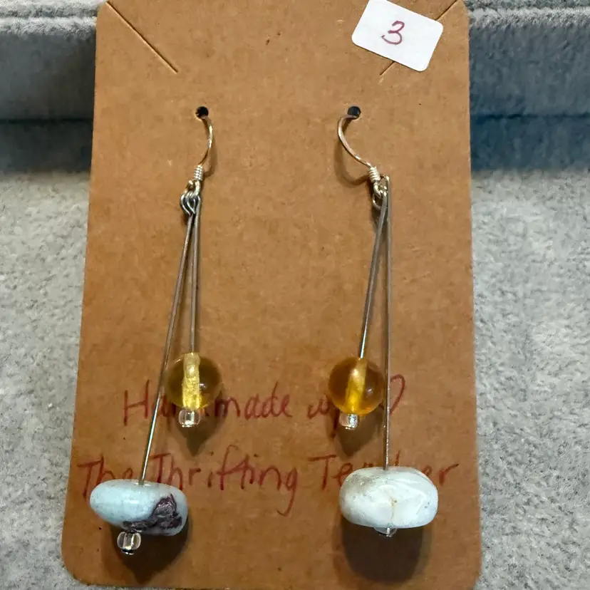#3 Larimar & Amber Earrings .925 Hooks HANDMADE BY ME