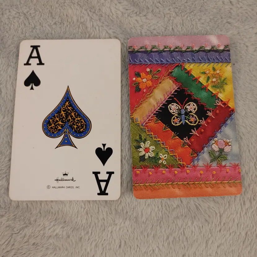 1 Single Swap Card - Playing Card. Hallmark Bridge Cards- Patchwork Heritage. Ace of Spades. Dimension 2.5 x 3.5. Read description.