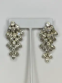 WEISS Clear Rhinestone Chandelier Clip-on Earrings Articulated
