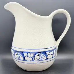 Vintage Dedham Pottery Potting Shed Large 64oz  Pitcher Blue Rabbit Bunny 9.5”