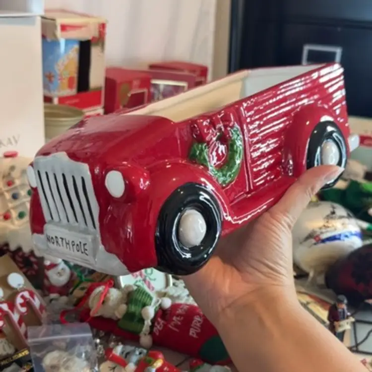 Holly Hill Ceramic Red Truck Decor Piece 11”