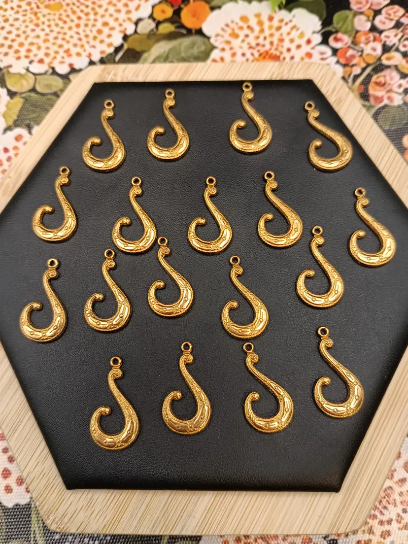 18 Count Vintage Brass Serpent Motif Charms or Pendants.