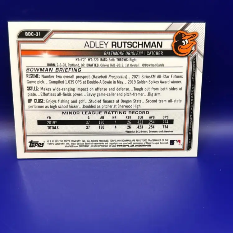 Adley Rutschman 2021 Bowman Draft Yellow Lava Refractor #60/75 Baltimore Orioles