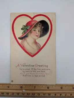 E13. Antique Postcard Green 1¢ Stamp Postmarked 1923 Valentine Greeting