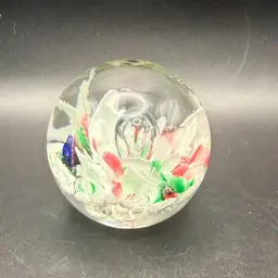 Hand-Blown Art Glass Paperweight With Colorful Inclusions