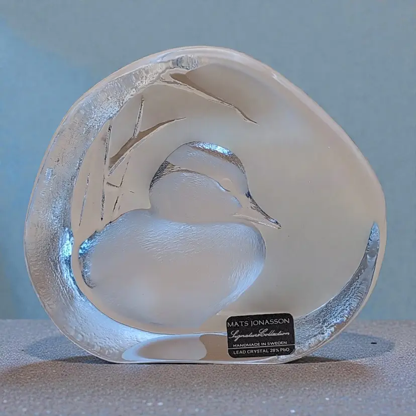 Mats Jonasson Sweden Crystal Glass Duckling Baby Duck Sculpture Paperweight