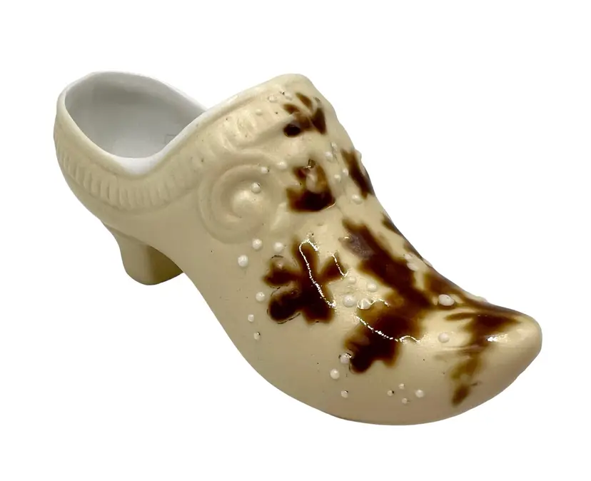 Vintage Hand Painted Porcelain Slipper Shoe Figurine Beige Brown Germany 4.5β