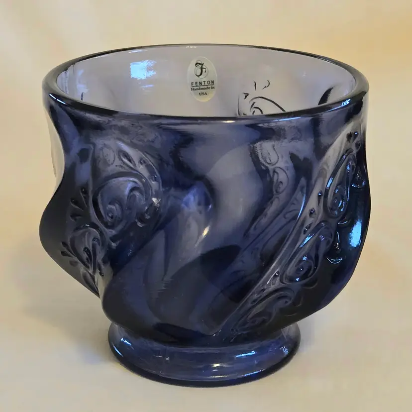 Fenton Purple Paisley Candy Dish Swirl Twisted Original Sticker & Bottom Marked