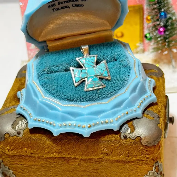 Sterling Silver Turquoise Inlay Cross 
1"