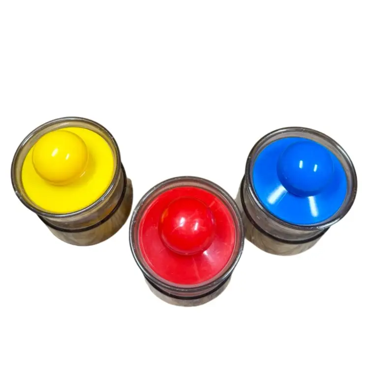 4” Vintage Retro Plastic Storage Jar Set, Primary Colors, Set Of THREE