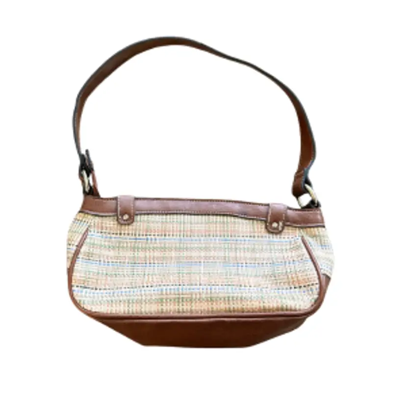 Pastel/Neutral Tone Plaid Brown Leather Strap Handbag