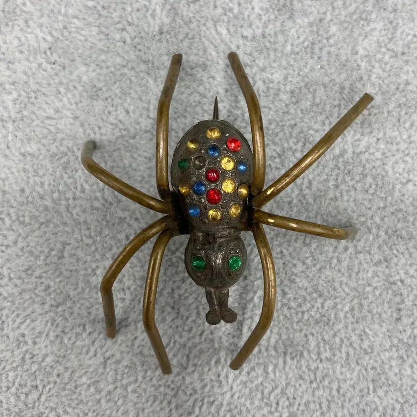 Vintage Goldtone Multicolored Gemstone Spider Brooch