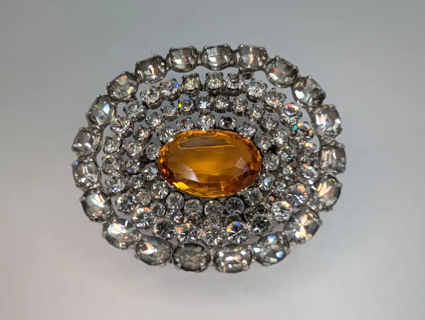 "Sunny Side Up Egg" Deep Concave Mid-Century Statement Brooch