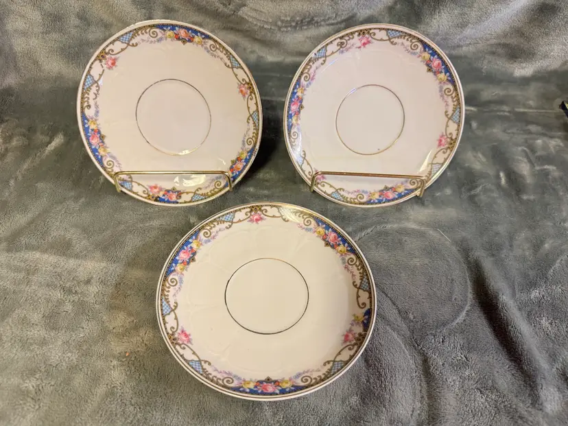 Vintage Set Of 3 German Floral & Gold Saucers Textured Dessert Plates Porcelain