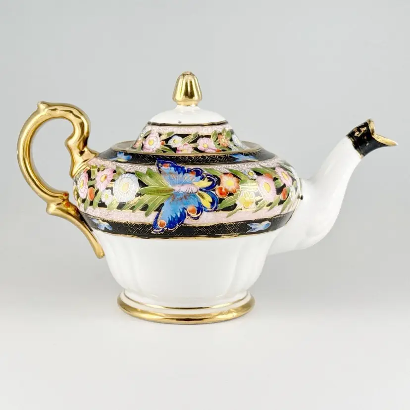 Nippon Morimura Bros. Porcelain Teapot, Hand Painted Art Nouveau Butterflies & Flowers, Antique Made in Japan