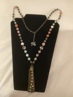 Long Necklace With Beads and Embellishments Faux Pearls Boho Coastal Aesthetic