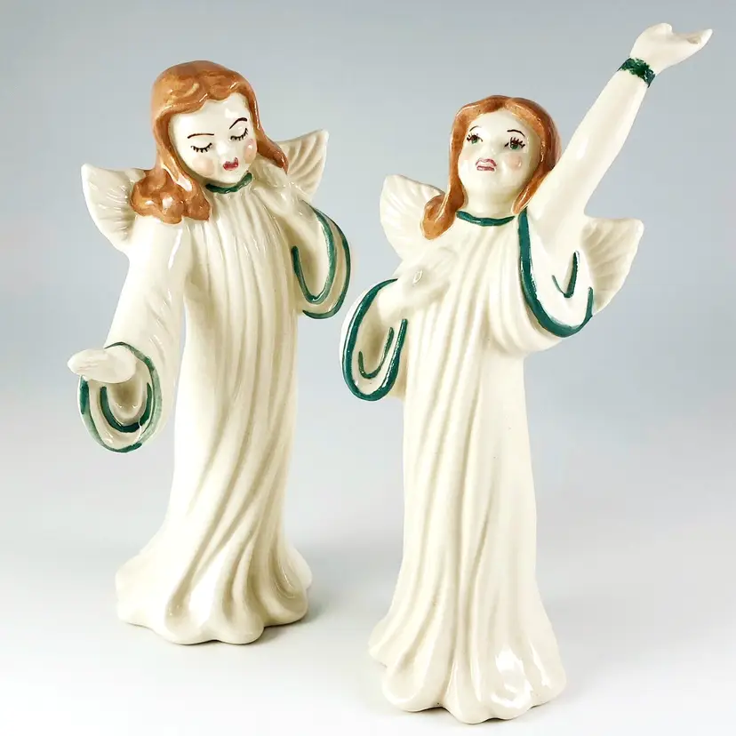 Ceramic Arts Studio/Betty Harrington, Chistmas "Praise Angel" & "Blessing Angel" Figurines, Vintage 1947, Made in USA