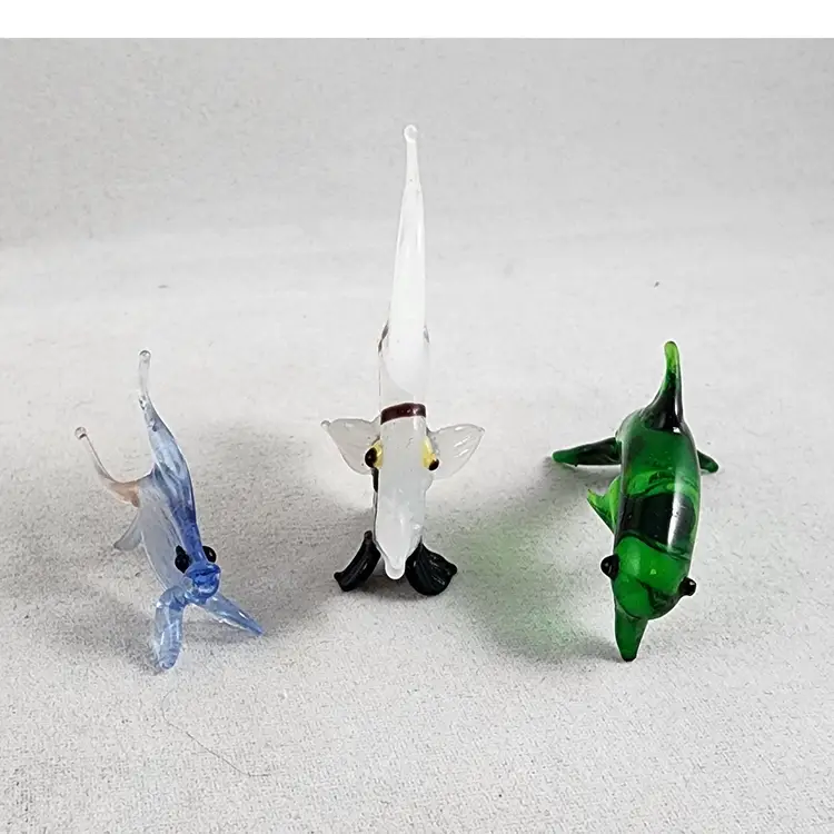 Lampwork Art Glass Fish Dolphin Miniature Figurines - Set of 3