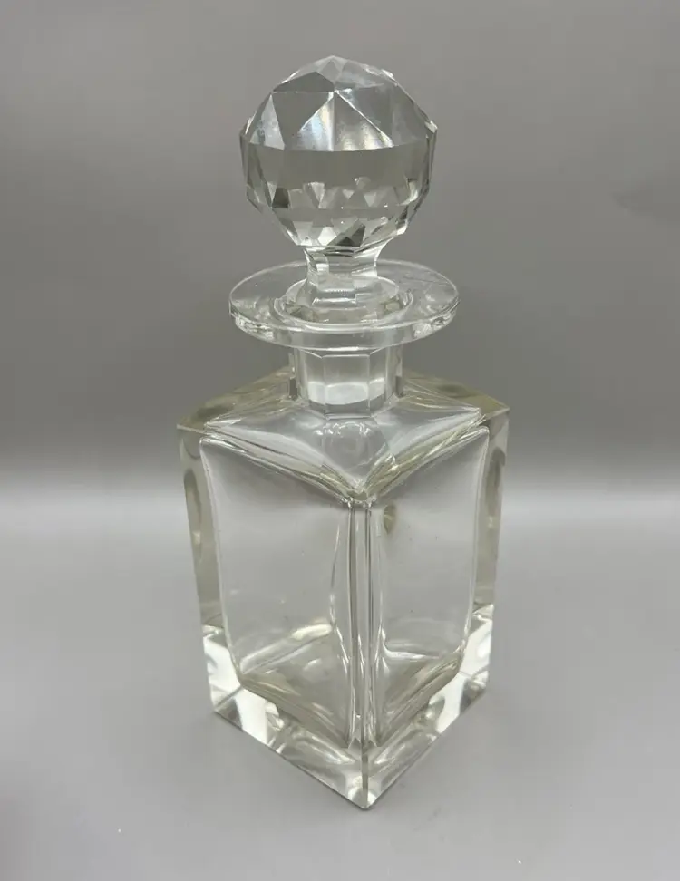 Vintage Small Crystal Glass Decanter 4” Bottle 8” Total, Minor Chips Hand Blown