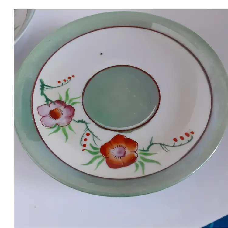 Hand Painted China Made in Japan, Set of 6 Dessert Plates, "Trico" Pattern, Lusterware