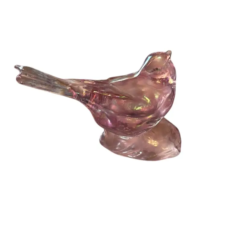 Iridescent Pink Fenton Sparrow On Branch Figurine Paperweight - 3” Original Sticker