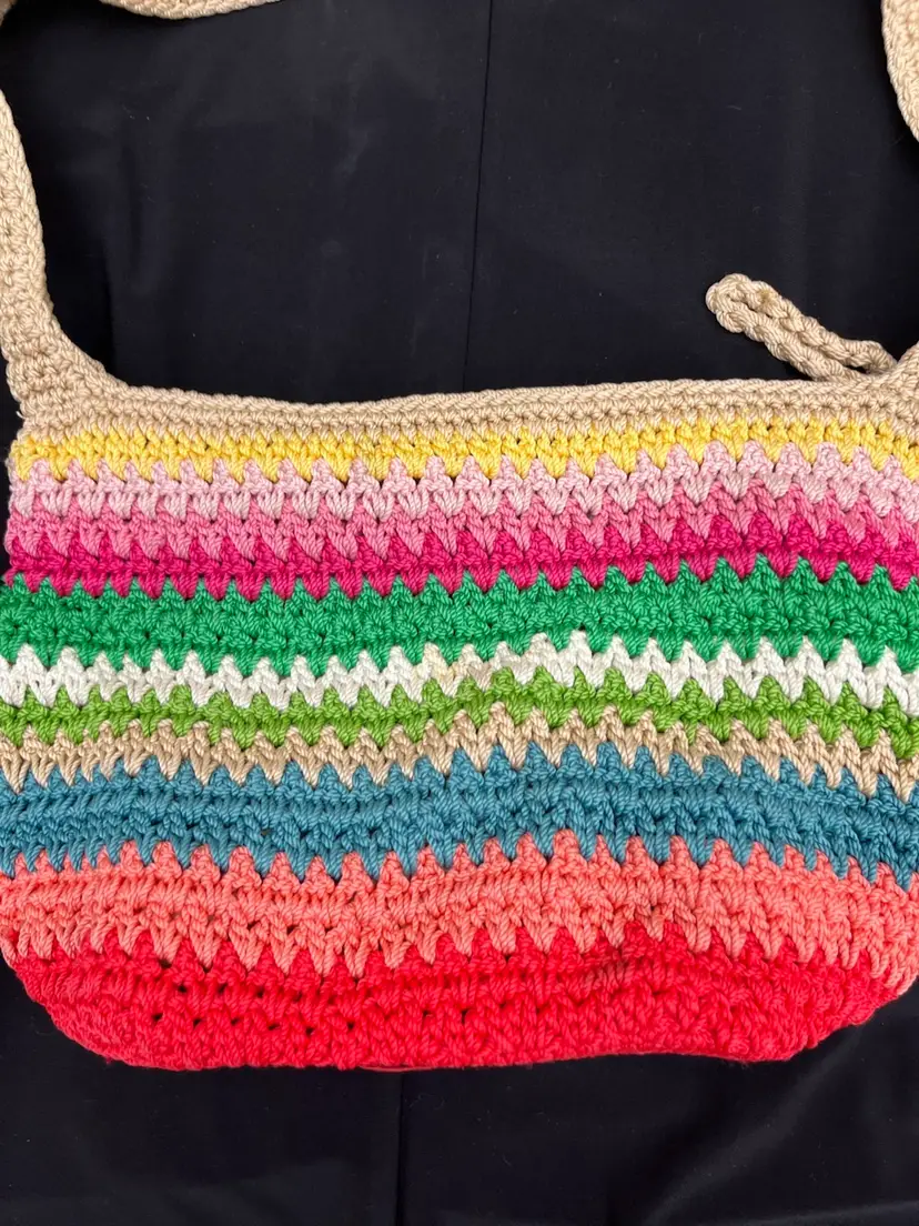 The Sac-Multi Colorful Striped Crochet Like Hand Bag.