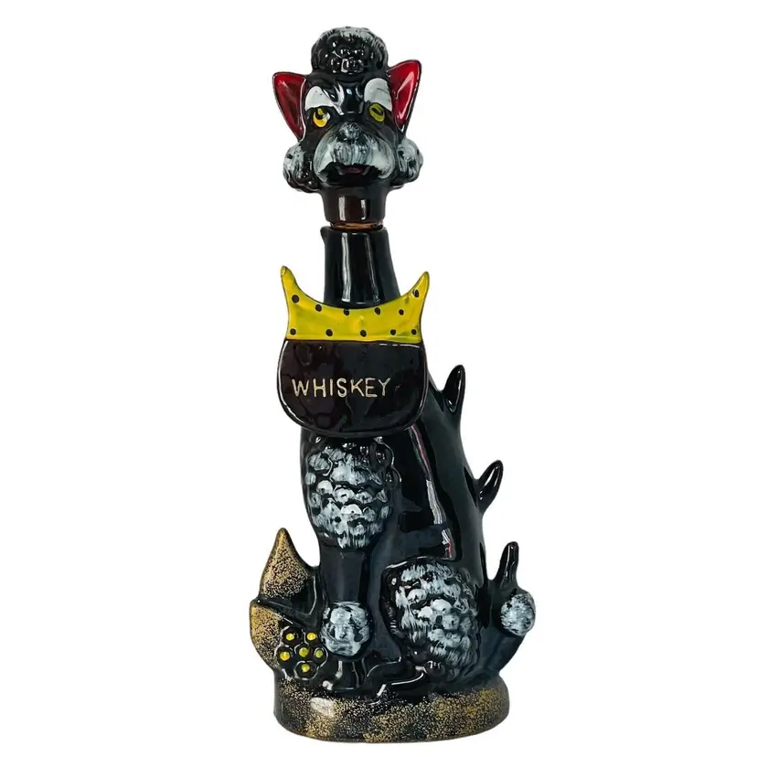 BETSON'S POODLE GLASS WHISKEY 11" DECANTER HAND PAINTED Dog Made in Japan RARE