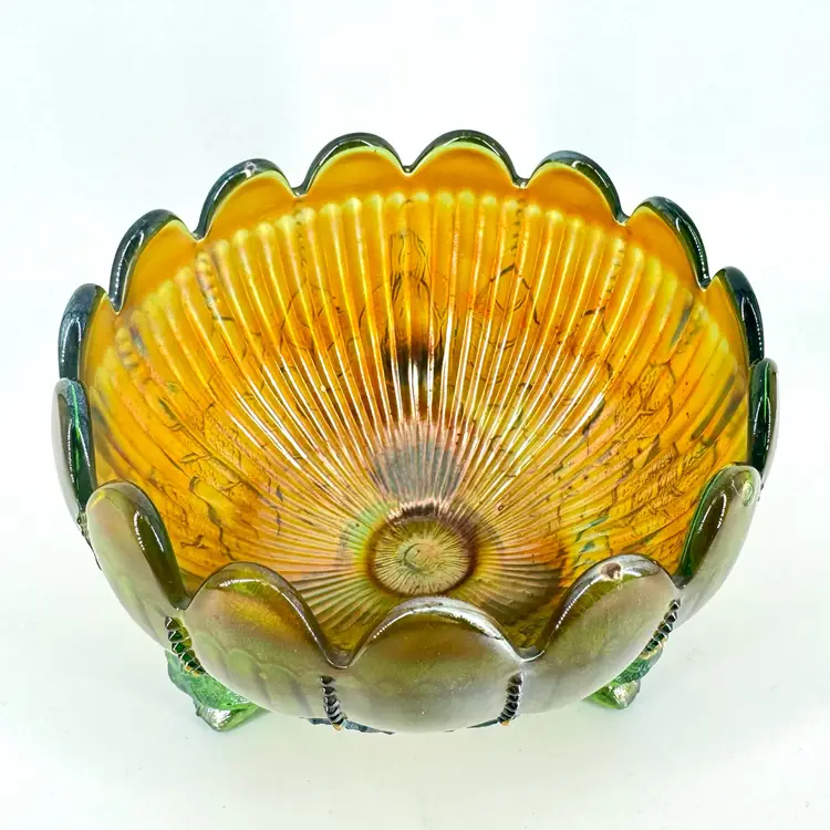 Vintage Northwood Leaf & Beads Carnival Glass Rose Bowl