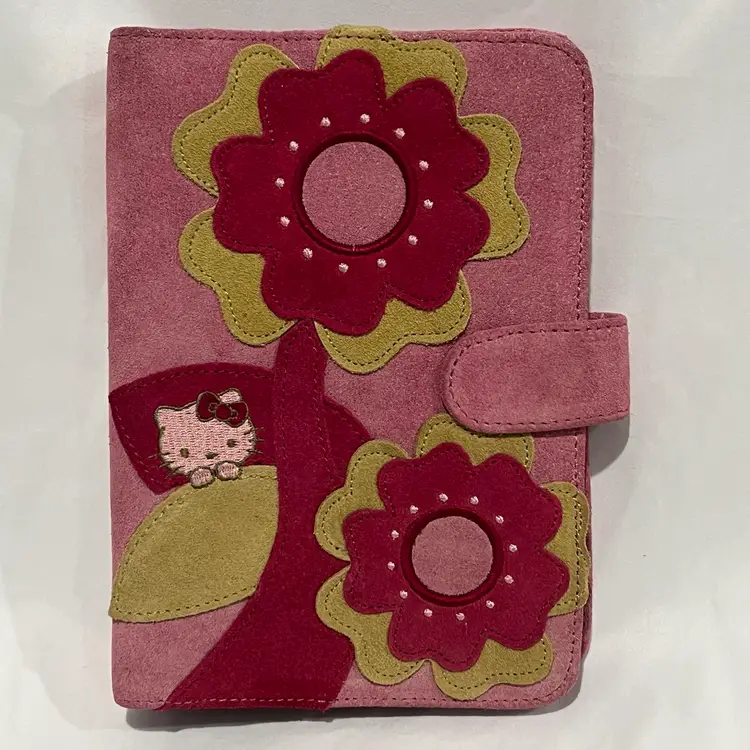 Hello Kitty Suede Floral Planner Organizer Pink Sanrio 2004 Binder