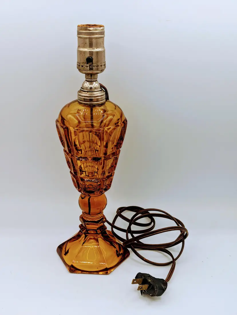 Vintage Westmorland Amber Thumbprint Glass Lamp