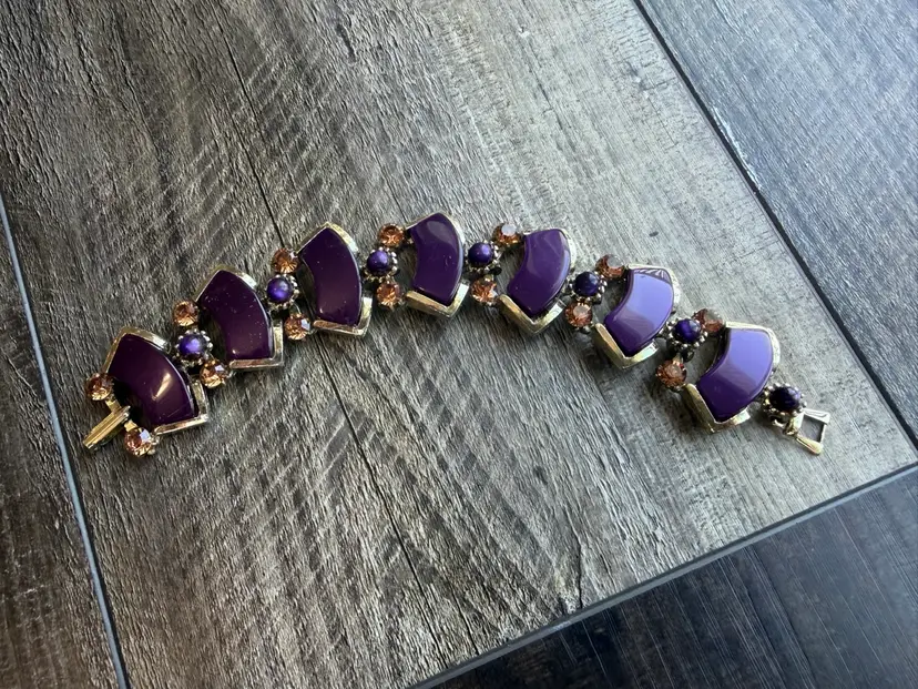 Vintage Purple Bracelet W/Rhinestones 7.5”