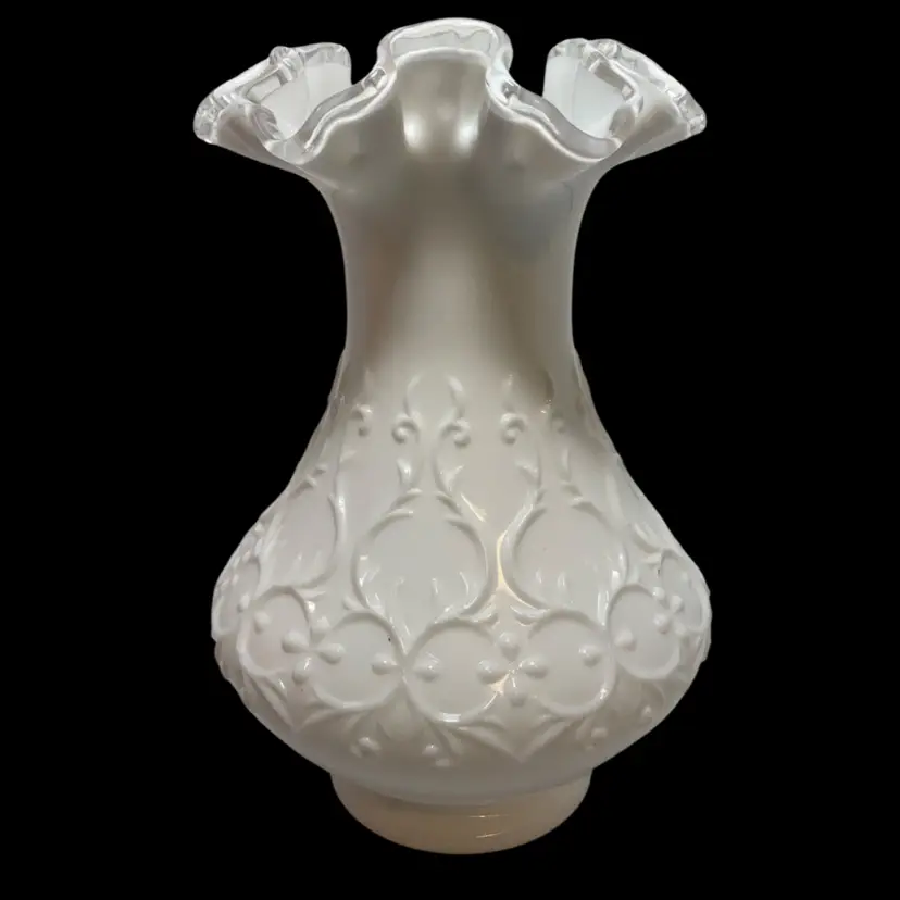 Fenton Embossed Silver Crest Spanish Lace Vase! 8” Tall!