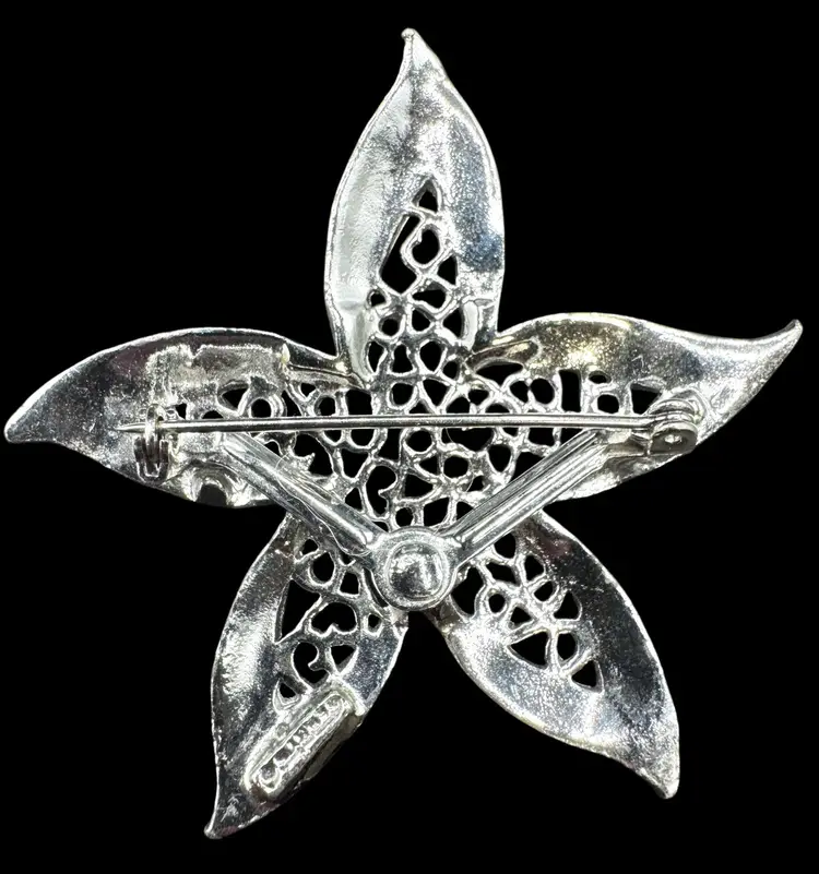Vintage Gerry’s Brooch Pin Silver Tone Star Starfish Filigree Scroll 2”