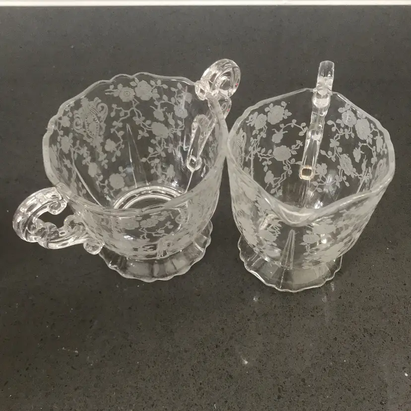 Vintage Cambridge Etched Glass Cream And Sugar