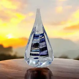 Marian Pyrcak (M.P.) Blue & Purple Poland Studio Art Glass Tear Drop Paperweight, 5.25x3