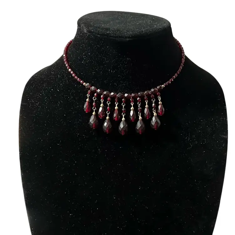Ruby Colored Beaded Choker Necklace