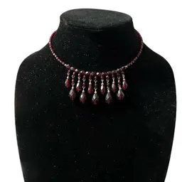 Ruby Colored Beaded Choker Necklace