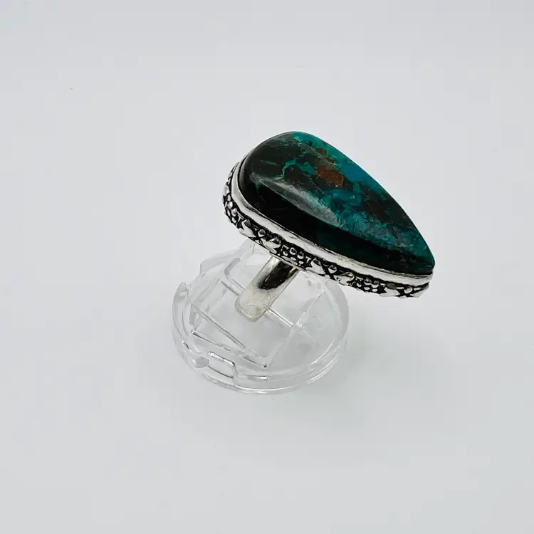 Handcrafted Azurite Ring (size 7.25) in Sterling Silver Finish