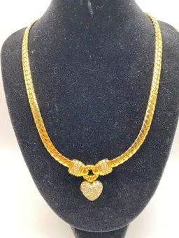 Vintage Swarovski Swan Crystal Heart Pendant Necklace Gold Tone 16.5" Statement