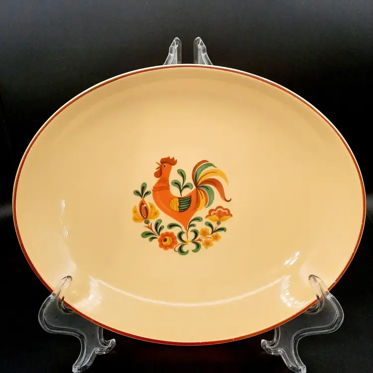 Vintage Taylor Smith Taylor Yellow Reveille Rooster Oval Serving Platter & 5 Bowls