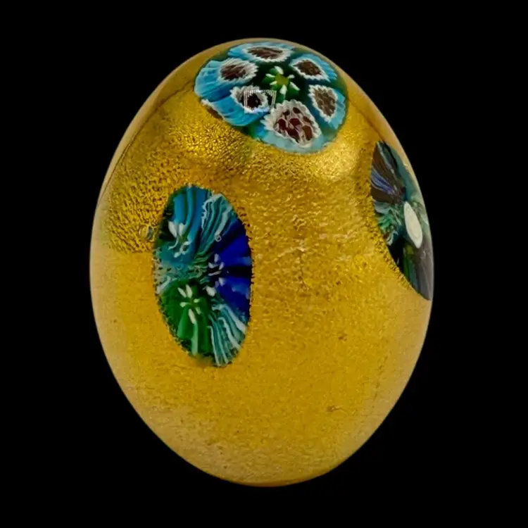 Murano Millefiori Gold Egg Paperweight Marked 2 1/2"