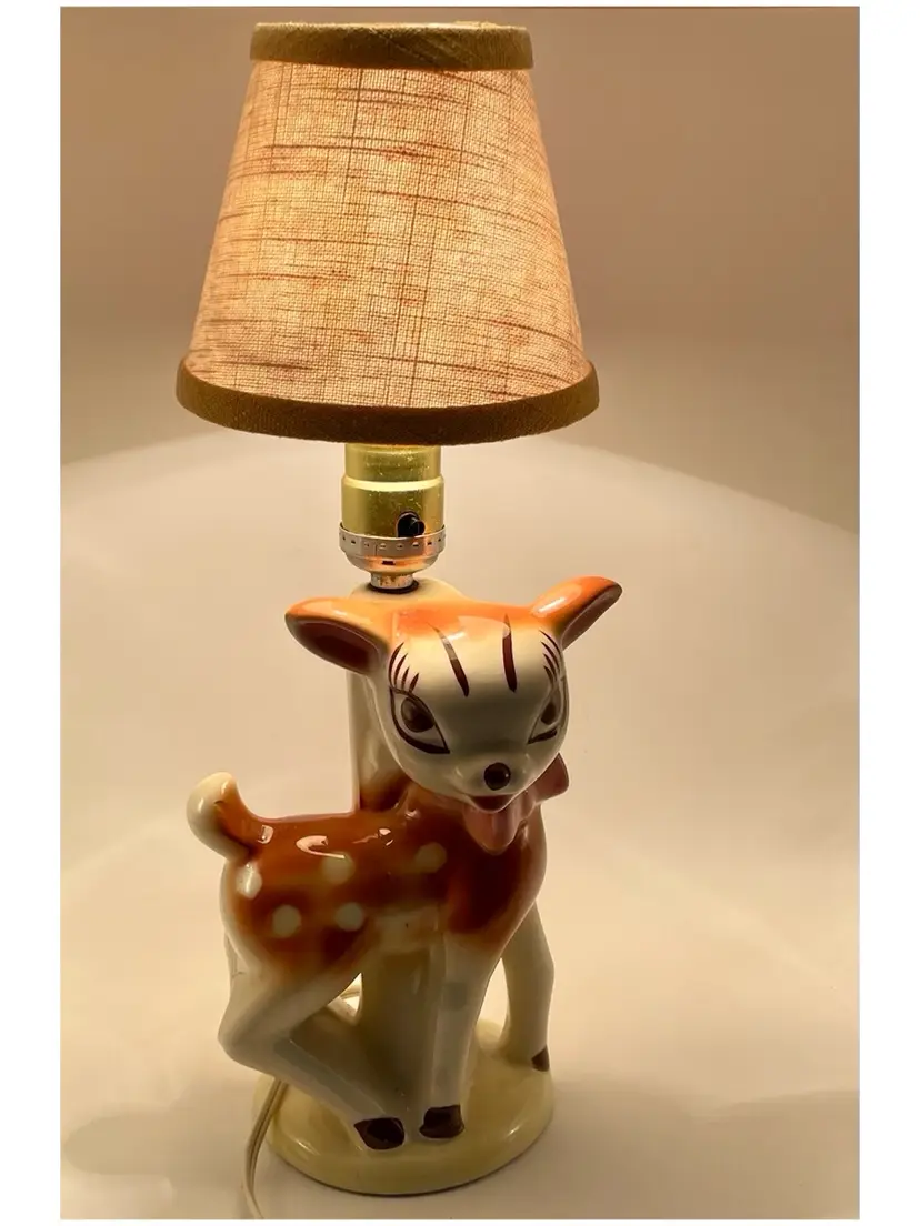 Vintage Deer Lamp Mid-Century Fawn 1950s Bambi Kitschy Cute W/ Clip-on Shade